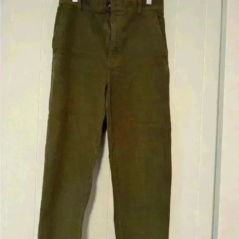 Madewell green camp pants utility cropped elastic waist patch pocket casual.